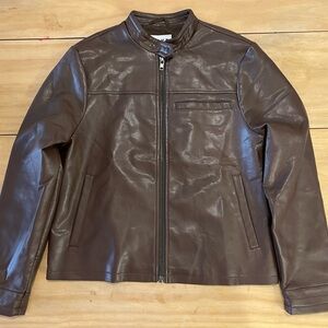 NA-KD x Freja Wewer faux brown moto leather jacket Size 36  - SOLD OUT